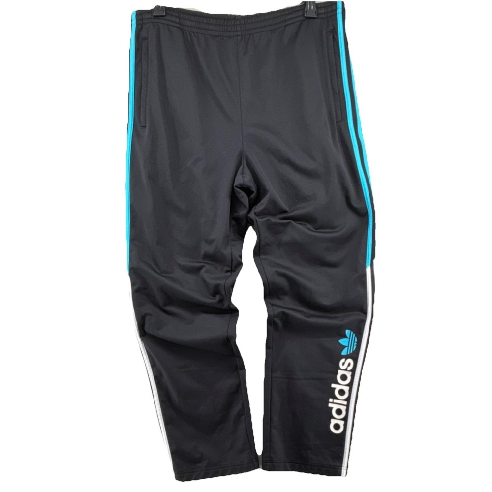 Adidas Originals Track Pants Men's L Black Blue Stripe Trefoil Joggers Y2K Style